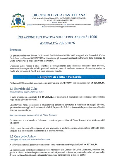 Relazione esplicativa sulle erogazioni 8x1000 Annualità 2025/2026